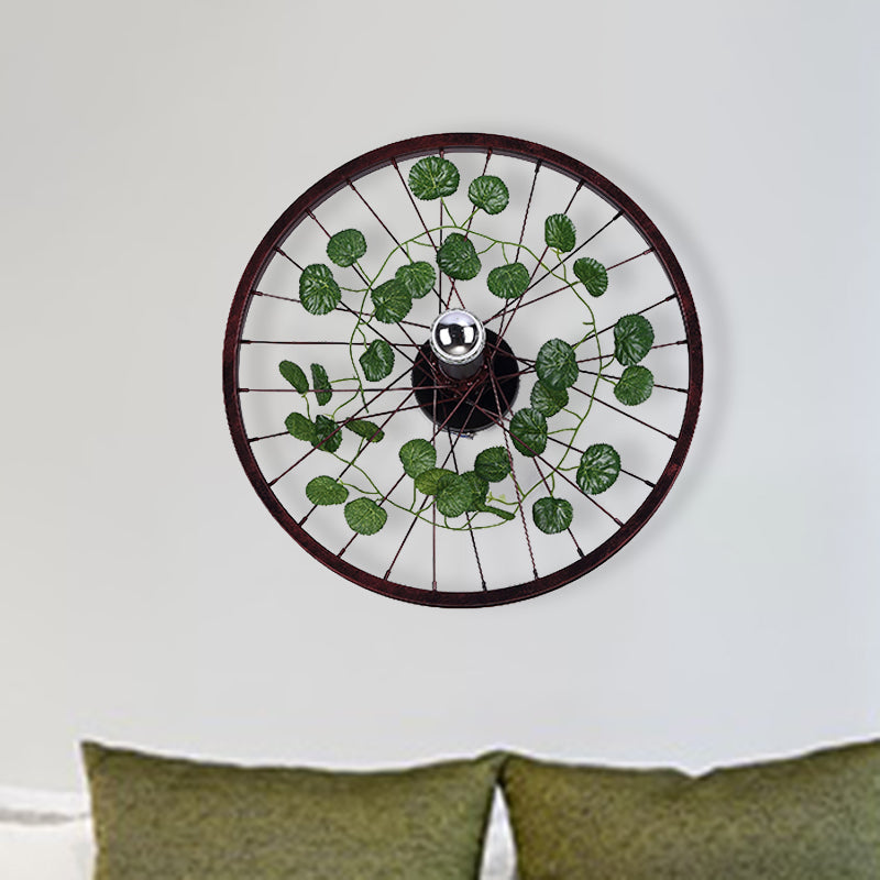 Lisslune | Rust Wheel Wall Light Industrial Metal 1 Bulb Restaurant LED Plants Wall Mount Lamp, 12.5"/18"/21.5" Diameter
