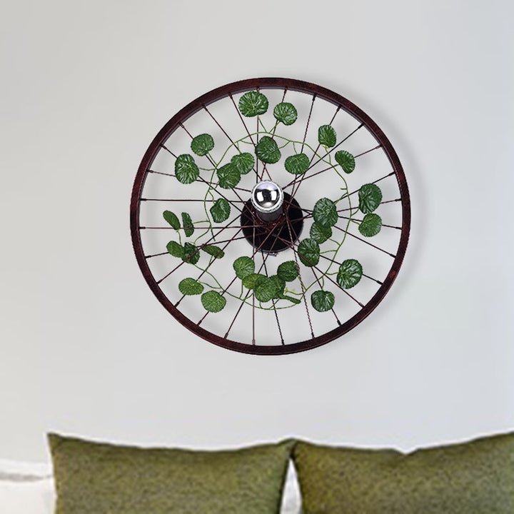 Lisslune | Rust Wheel Wall Light Industrial Metal 1 Bulb Restaurant LED Plants Wall Mount Lamp, 12.5"/18"/21.5" Diameter