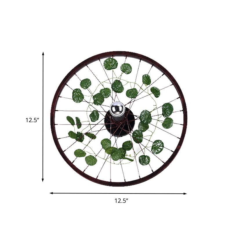 Lisslune | Rust Wheel Wall Light Industrial Metal 1 Bulb Restaurant LED Plants Wall Mount Lamp, 12.5"/18"/21.5" Diameter