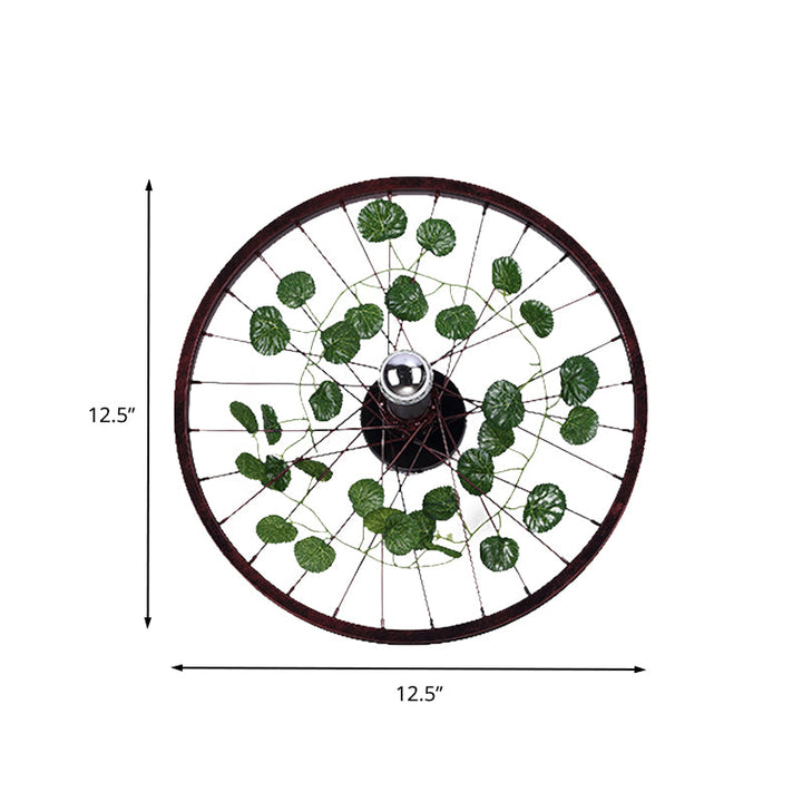 Lisslune | Rust Wheel Wall Light Industrial Metal 1 Bulb Restaurant LED Plants Wall Mount Lamp, 12.5"/18"/21.5" Diameter