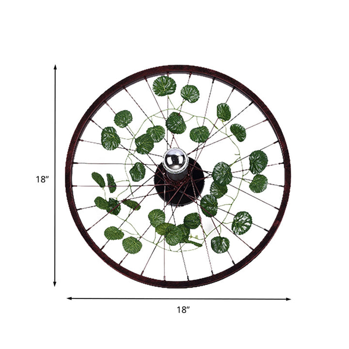 Lisslune | Rust Wheel Wall Light Industrial Metal 1 Bulb Restaurant LED Plants Wall Mount Lamp, 12.5"/18"/21.5" Diameter