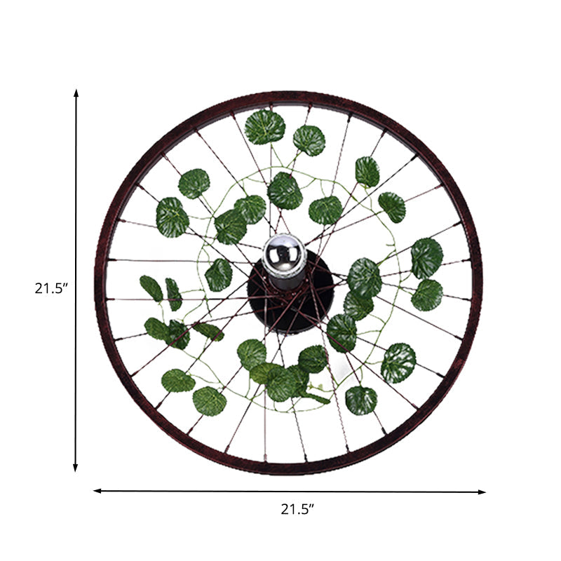 Lisslune | Rust Wheel Wall Light Industrial Metal 1 Bulb Restaurant LED Plants Wall Mount Lamp, 12.5"/18"/21.5" Diameter