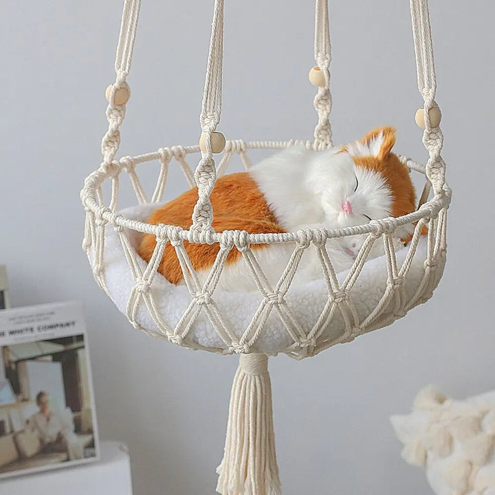 Lisslune | Spacious Macrame Pet Hammock - Stylish Hanging Swing Bed for Cats and Dogs, Cozy Home Accessory, Perfect Gift for Furry Friends