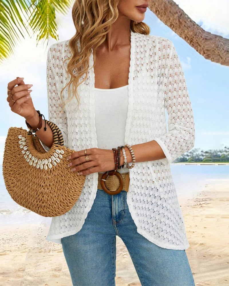 Lisslune | Elegant Solid Color Lace Cardigan