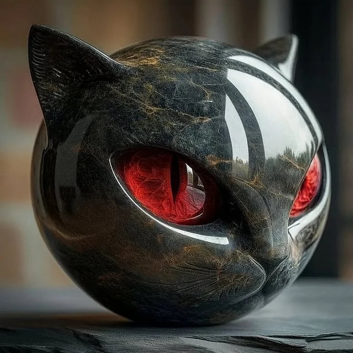 Lisslune | NoirCat Sculpture – Black Cat Head with Hypnotic Eyes