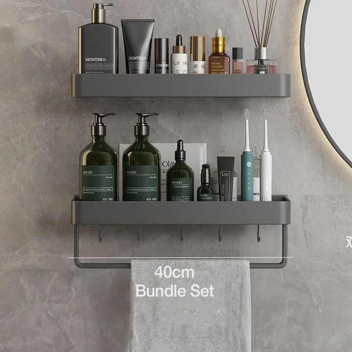 Lisslune | Modern Grey Bathroom Shelf – Stylish Wall-Mounted Storage with Optional Towel Rail