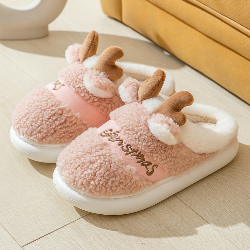 Lisslune | Cozy Elk Design Christmas Slip-On Slippers for Winter Home Comfort