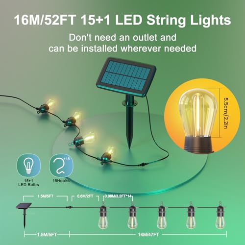 Lisslune | 52FT Solar String Lights for Outdoor with Remote Control, Warm White