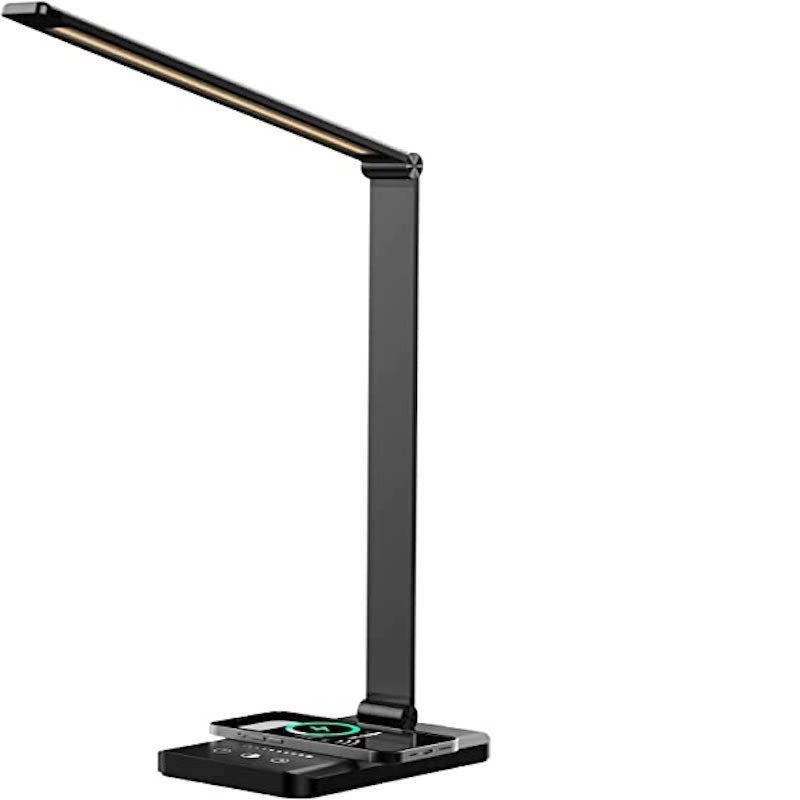 Lisslune | LED desk lamp with USB charging port, dimmable eye-friendly reading lamp for home, with 5 brightness levels & 3 light modes, touch control, auto timer (Black)