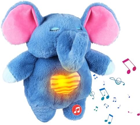 Lisslune | Sovetryg Plush Elephant – Soothing Cuddly Toy with Breathing, Light, and Sounds