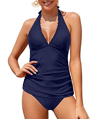 Lisslune | Adjustable Straps Two Piece Swimsuits V-Neck Tankini Swimsuits