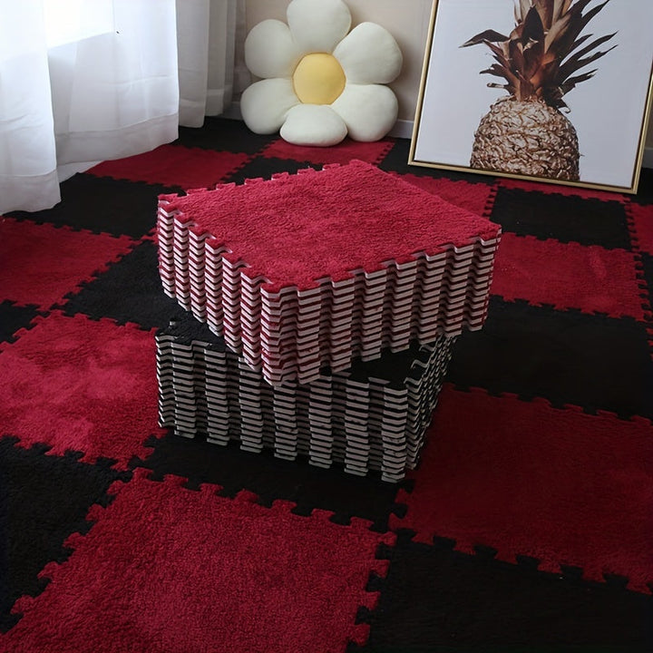 Rynx | 40-piece Thickened Modern Plush Carpet] 40-piece Modern Plush Patchwork Thickened Carpet for Bedroom, Living Room, Wardrobe, Renovation of Rental Apartments, Suitable for All Seasons