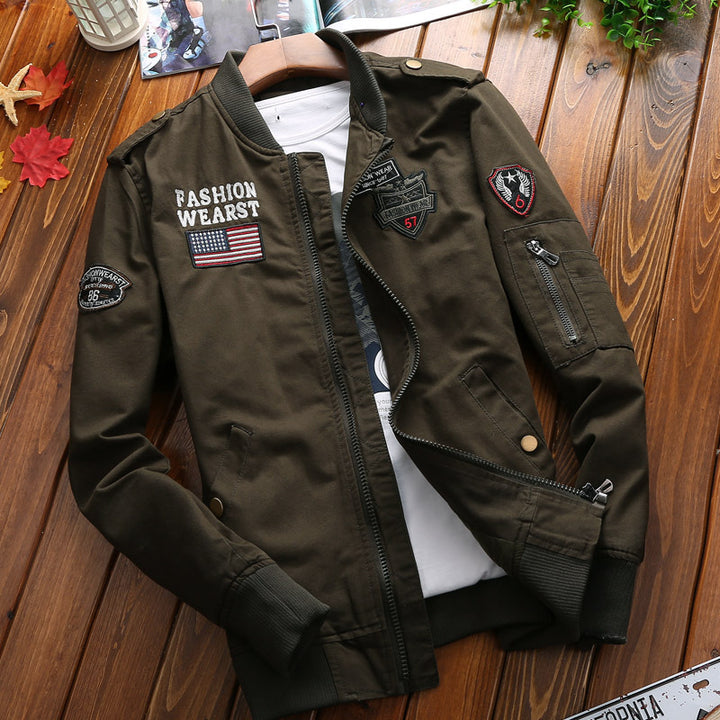 Men's stylish bomber jacket with embroidered patches and practical pockets Lisslune