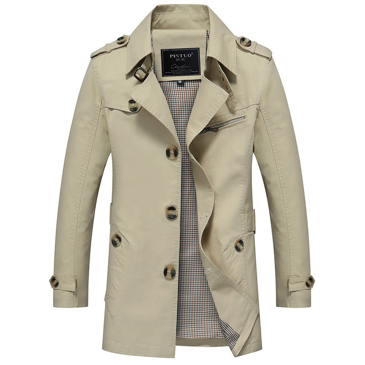 Men's fashionable trench coat jacket with elegant details and multiple pockets Lisslune