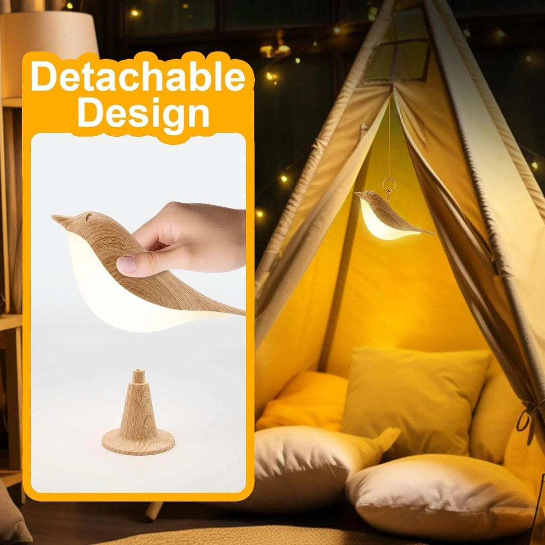 Lisslune | Touch-Control Wooden Bird Night Light - Rechargeable LED Bedside Lamp