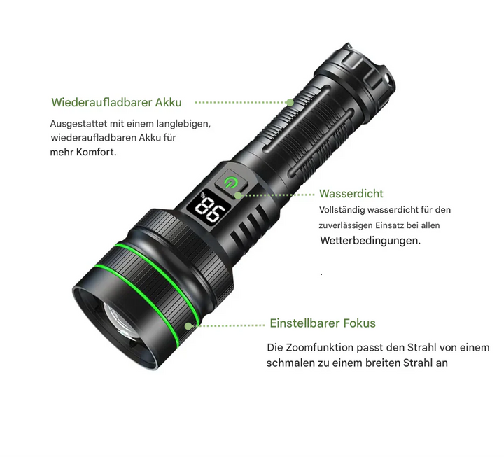 Lisslune | Extremely Bright and Zoomable LED Flashlight with Power Bank Function for Outdoor Adventures