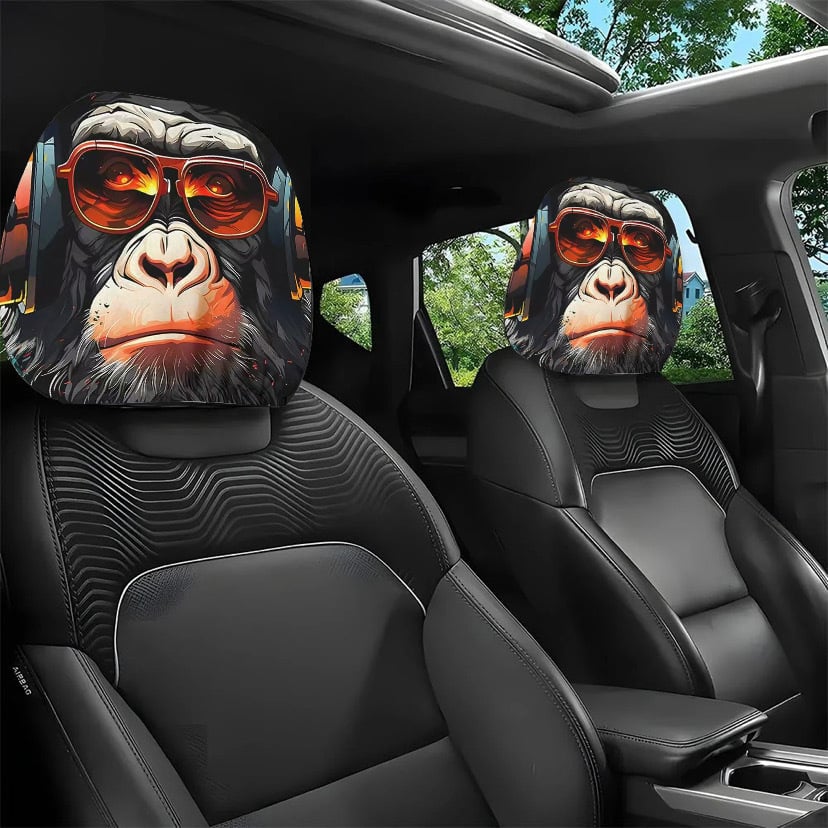 Lisslune | 2pcs Set of Funny Big-Eyed Grinning Cartoon Print Car Seat Headrest Covers