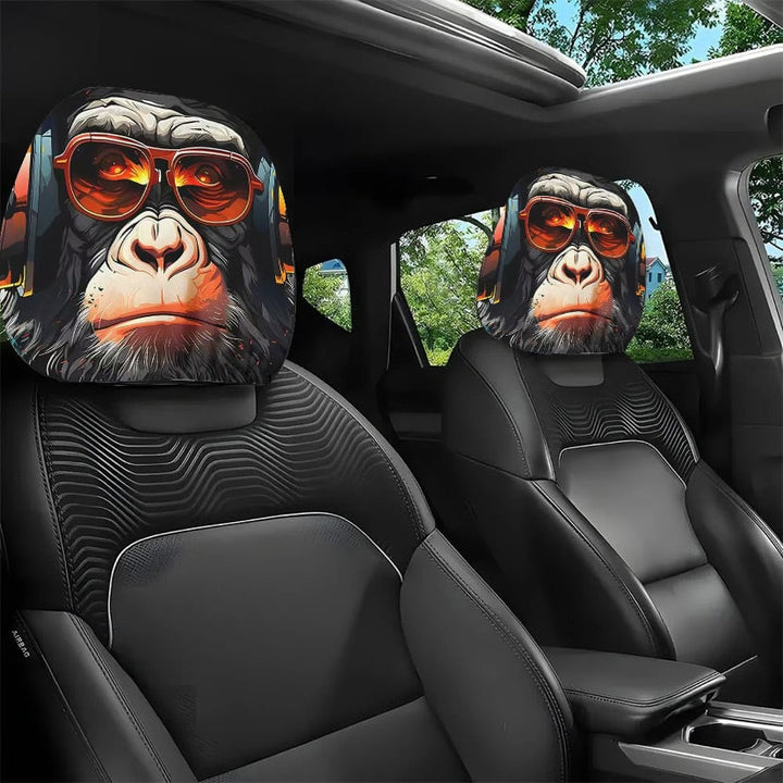 Lisslune | 2pcs Set of Funny Big-Eyed Grinning Cartoon Print Car Seat Headrest Covers