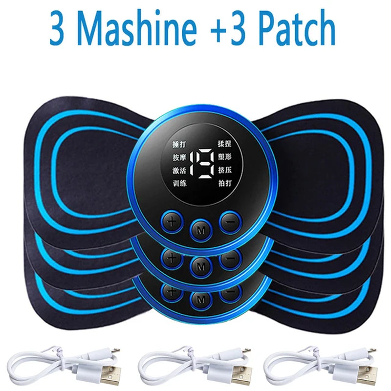 Lisslune | 4PCS LCD Display EMS Neck Massage Electric Massager Cervical Neck Back Patch 8 Mode Pulse Muscle Stimulator Portable Pain Relief