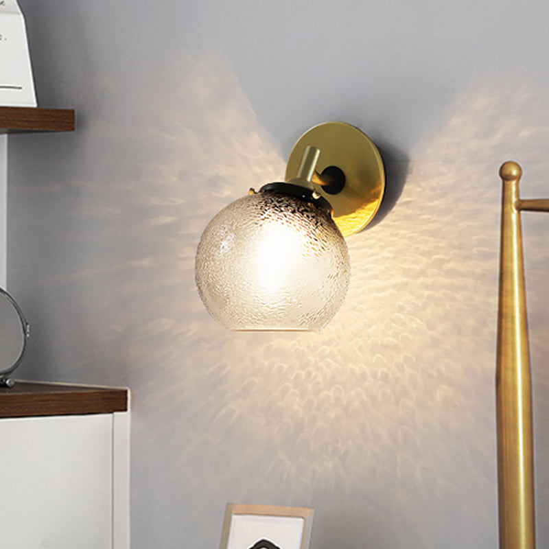 Lisslune | Clear Textured Glass Sphere Wall Lighting Modern Vintage Single Light Mini Wall Mount Light in Gold