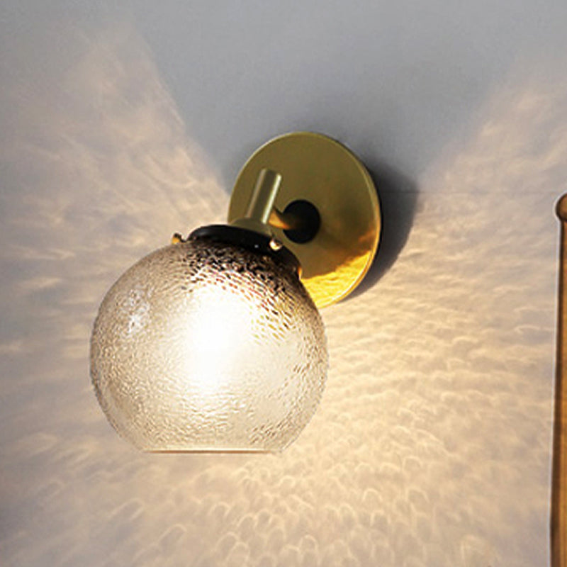 Lisslune | Clear Textured Glass Sphere Wall Lighting Modern Vintage Single Light Mini Wall Mount Light in Gold