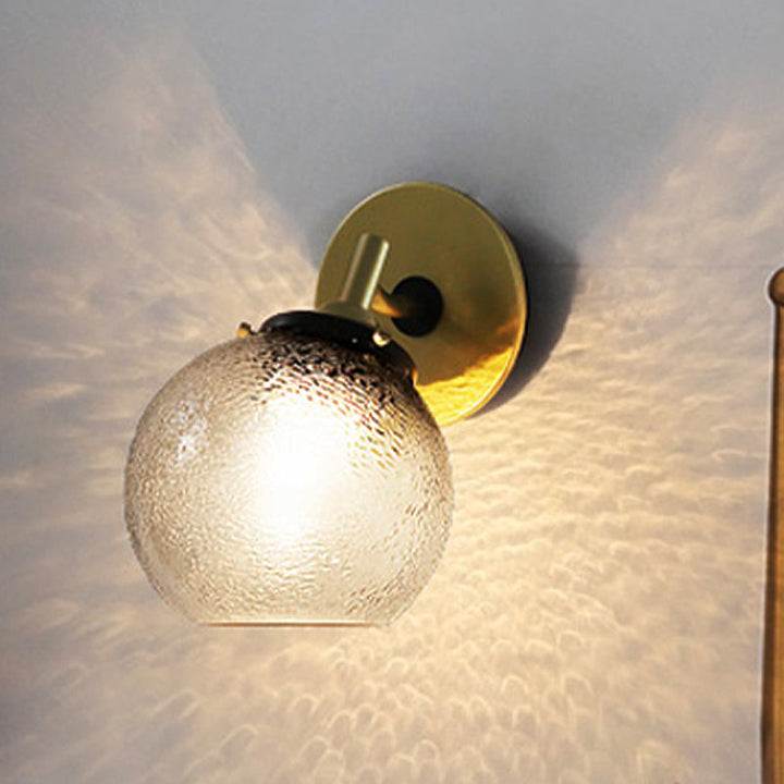 Lisslune | Clear Textured Glass Sphere Wall Lighting Modern Vintage Single Light Mini Wall Mount Light in Gold