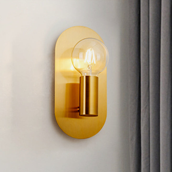 Lisslune | 1 Head Exposed Bulb Wall Mount Lamp with Oval Metal Back Plate Postmodern Wall Lighting in Gold