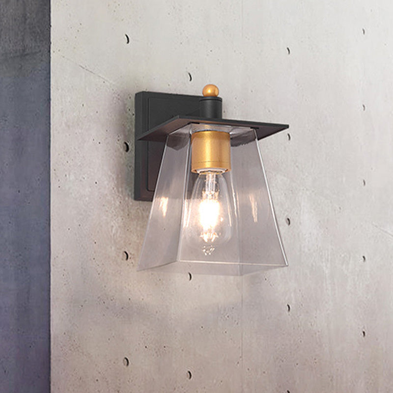 Lisslune | Clear Glass Black Wall Lamp Lighting Cylinder/Half Circle/Rectangle 1-Light Industrial Light Fixture, 6"/8" Wide