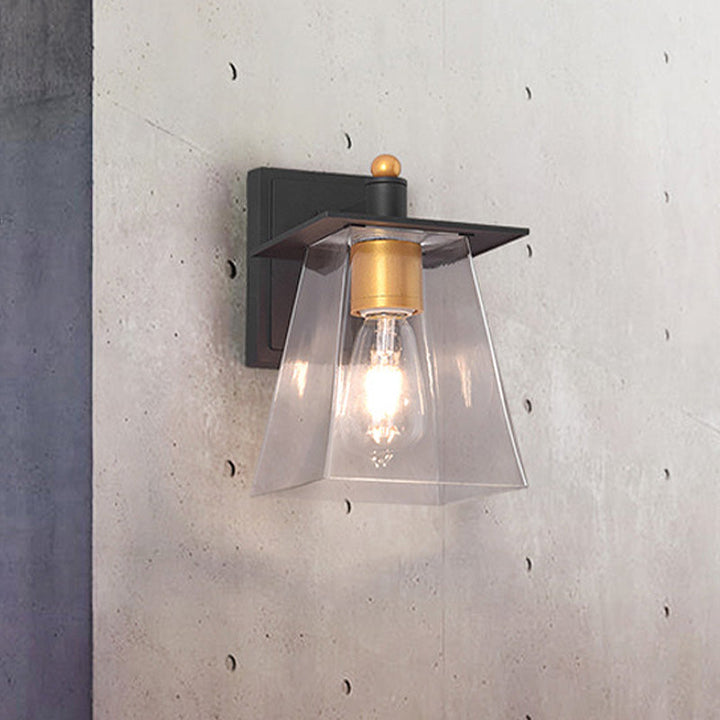 Lisslune | Clear Glass Black Wall Lamp Lighting Cylinder/Half Circle/Rectangle 1-Light Industrial Light Fixture, 6"/8" Wide
