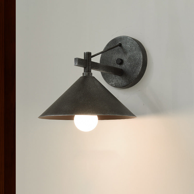 Lisslune | 1 Metal Wall Lamp Light Industrial Aged Silver/Bronze Cone Dining Room Lighting Fixture
