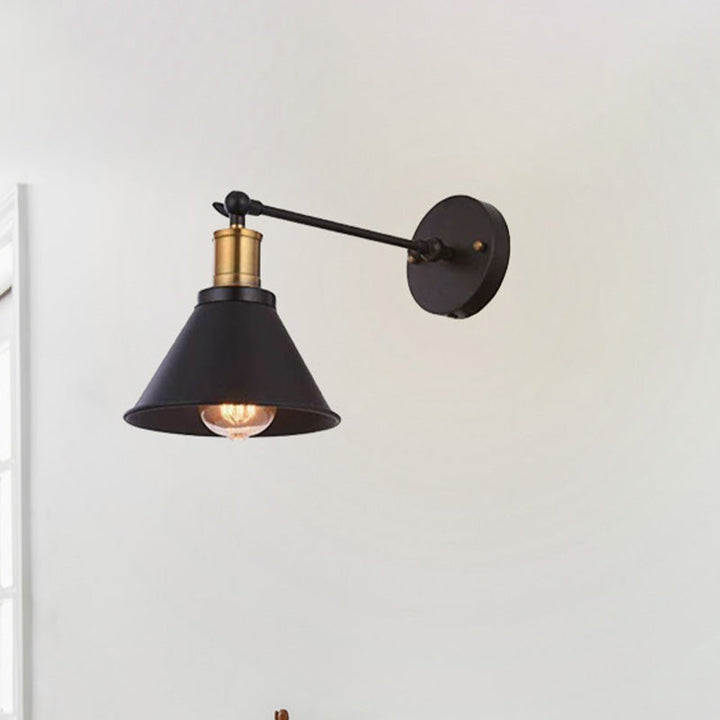 Lisslune | Black 1 Light Wall Lamp Lighting Industrial Metal Cone Light Fixture for Bedroom