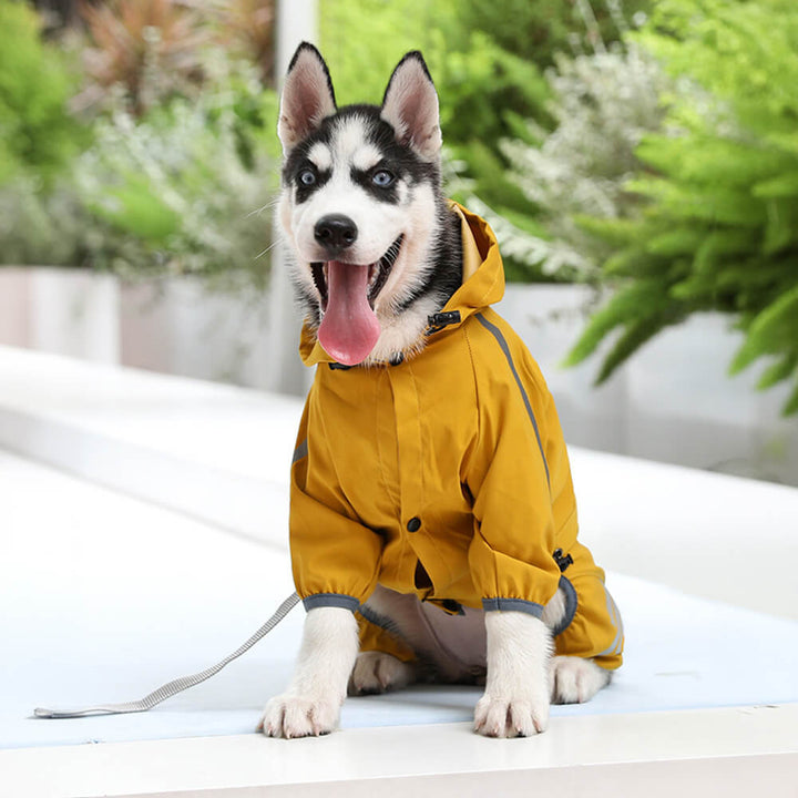 Lisslune | Stylish waterproof adjustable reflective stripe dog rain jacket with hood