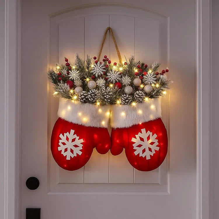 Lisslune | Pre-lit Christmas wreath in mitten shape – 120 LEDs with timer function