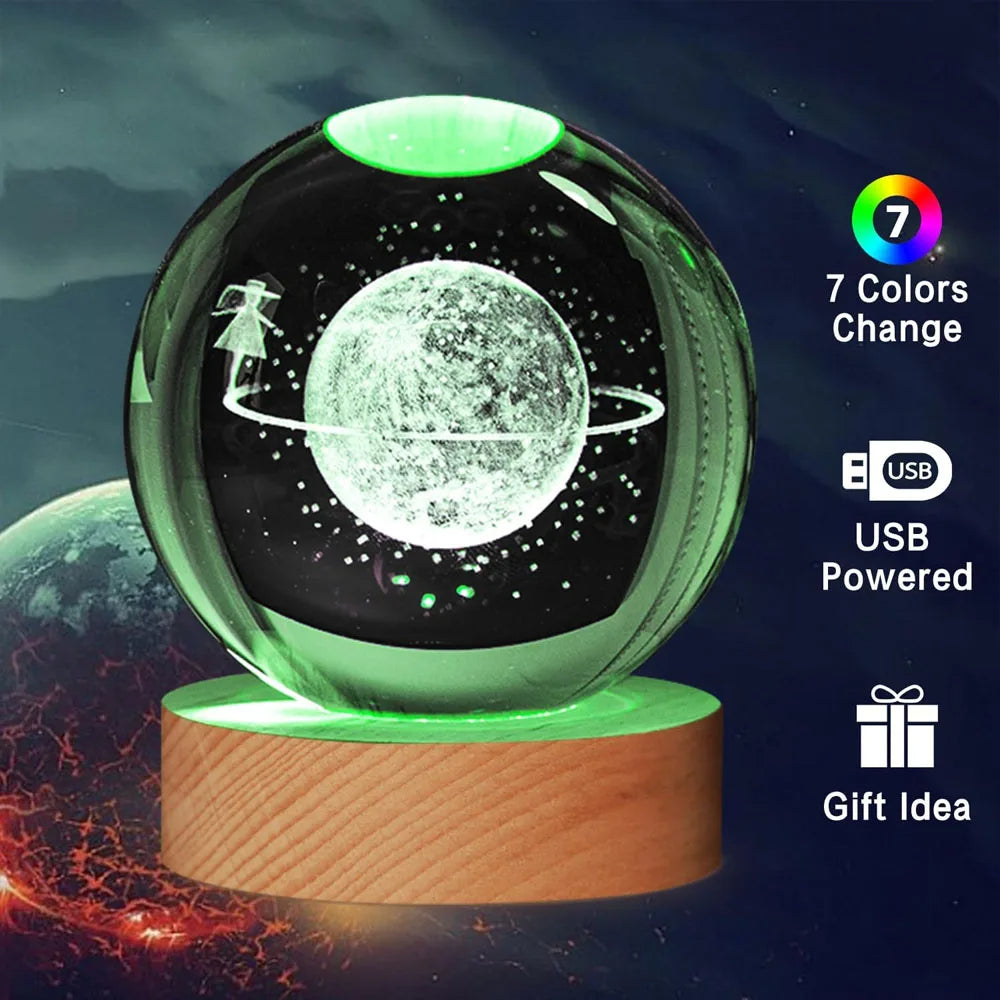 Lisslune | Dreamy Galaxy 3D Planets Lighted Glass Sphere