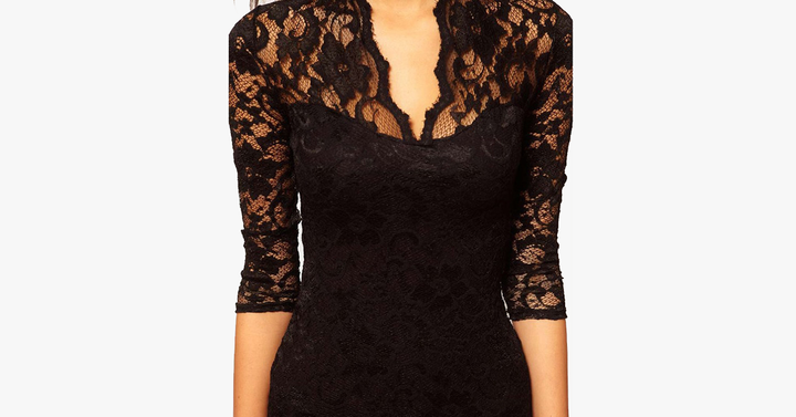 Lisslune | Sexy Flower Scalloped V Neck Lace Dress