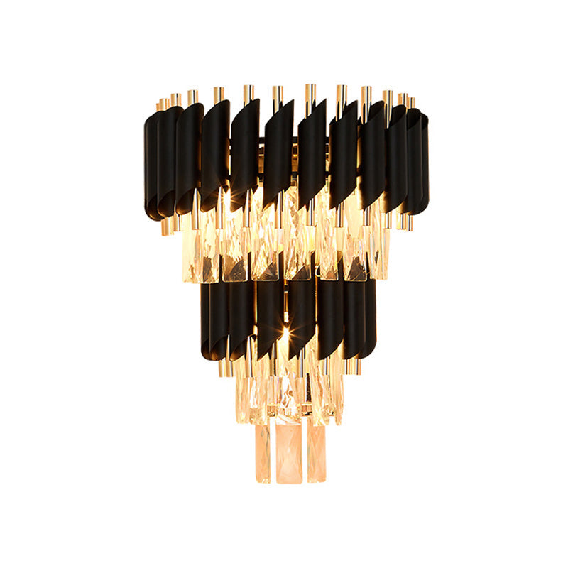 Skørter | 3-lamps decorative tapered wall lamp contemporary black cut crystal wall lighting