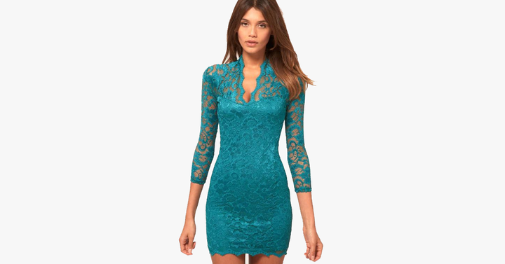 Lisslune | Sexy Flower Scalloped V Neck Lace Dress