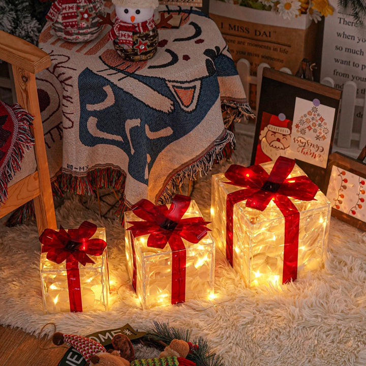 Lisslune | GlowBox LED Gift Boxes – Set of 3 Illuminated Christmas Gifts for Indoor and Outdoor