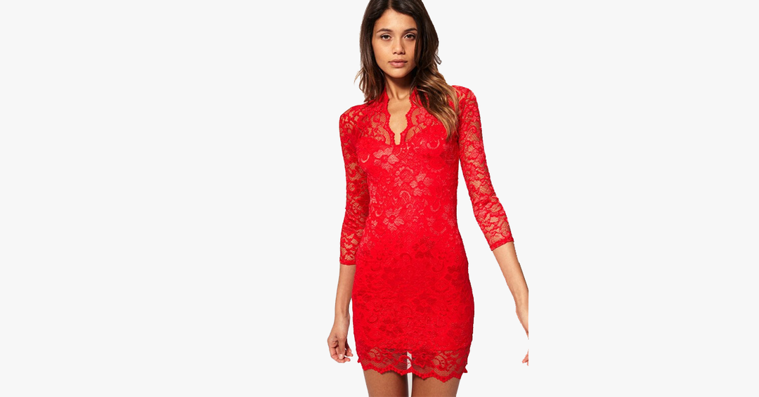 Lisslune | Sexy Flower Scalloped V Neck Lace Dress
