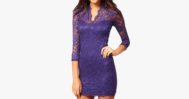 Lisslune | Sexy Flower Scalloped V Neck Lace Dress