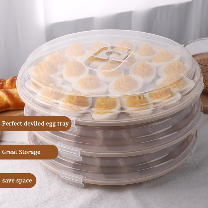 Lisslune | Shindel 3PCS Deviled Egg Platters – Brown Carrier with Lid, Round Tray for 22 Eggs, Perfect Kitchen Home Supplies