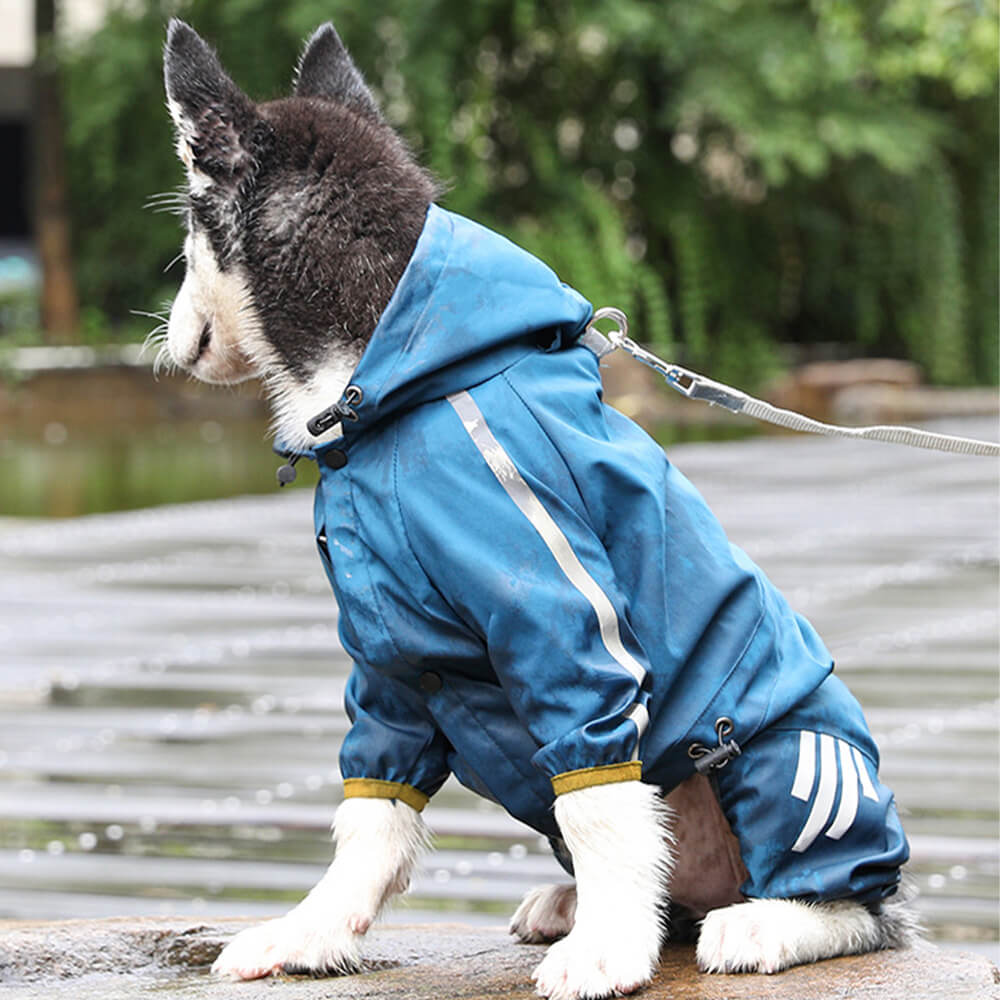 Lisslune | Stylish waterproof adjustable reflective stripe dog rain jacket with hood