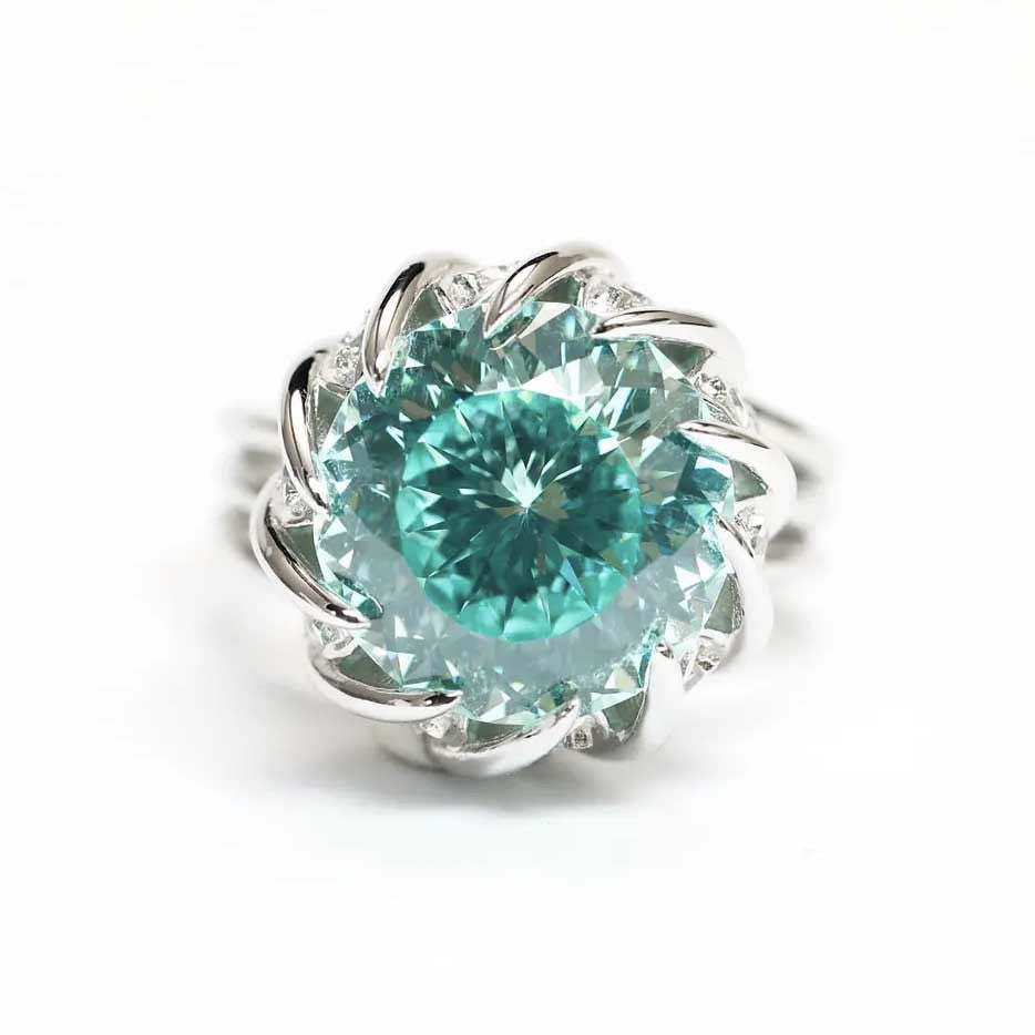 Skorter | 6 Carat Paraiba Blue-green Lotus Diamond Ring