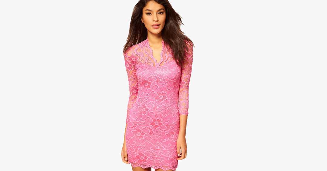 Lisslune | Sexy Flower Scalloped V Neck Lace Dress