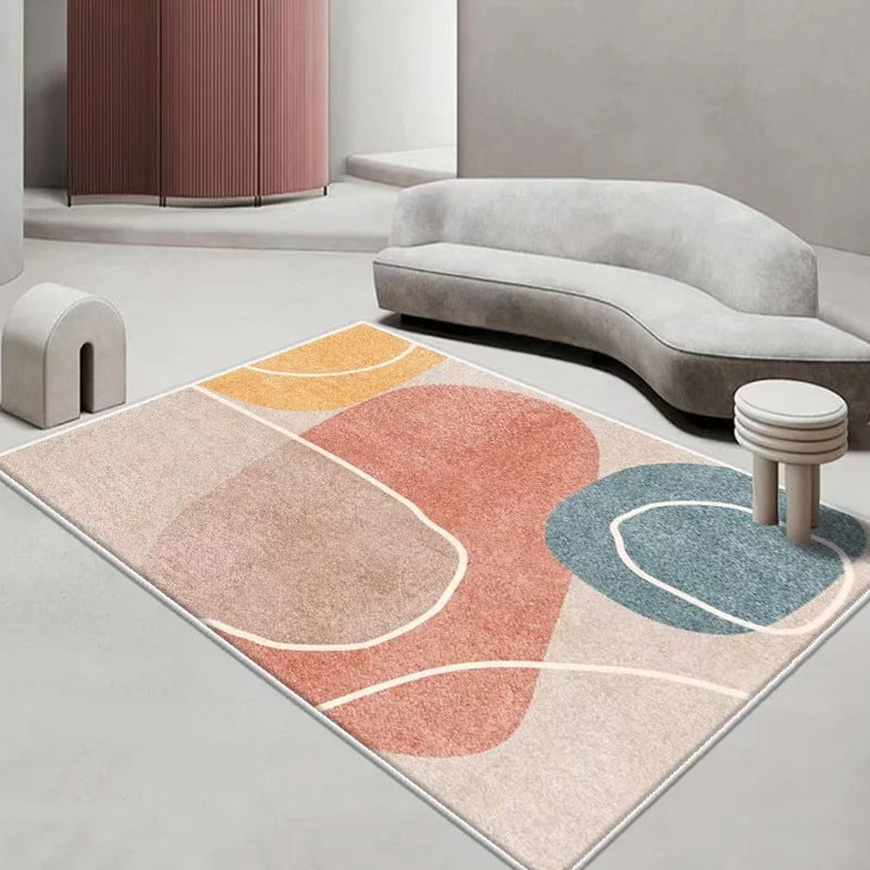 Lisslune | Beautiful Bedroom Rug Multicolored Color Block Rug Polyester Non-slip Back Machine Washable Rug