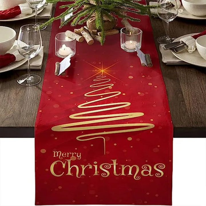 Lisslune | Linen Christmas Table Runner Snowman Christmas Tree Home Dining Table Cloth Tablecloth 2023 Christmas Noel Christmas Decorations 2024