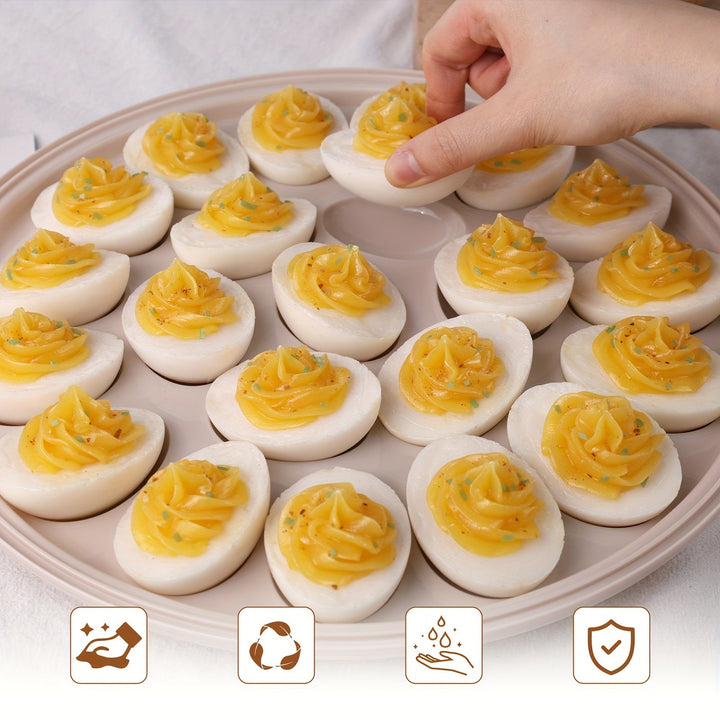 Lisslune | Shindel 3PCS Deviled Egg Platters – Brown Carrier with Lid, Round Tray for 22 Eggs, Perfect Kitchen Home Supplies