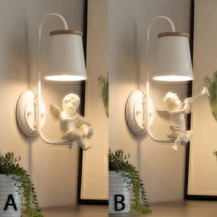 Skørter | White small angel wall light with bucket shade 1 head metal wall light for living room