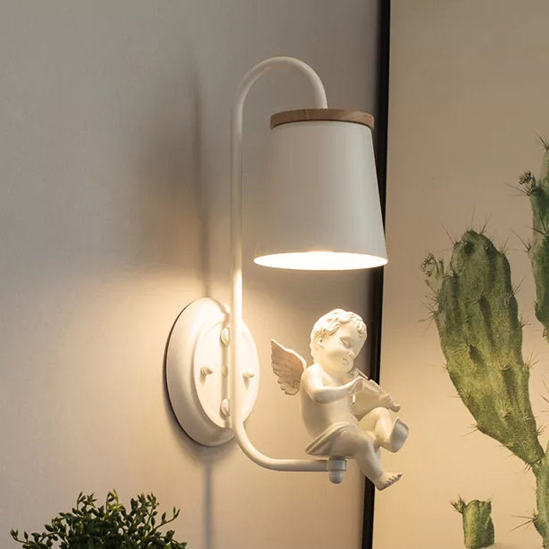 Skørter | White small angel wall light with bucket shade 1 head metal wall light for living room