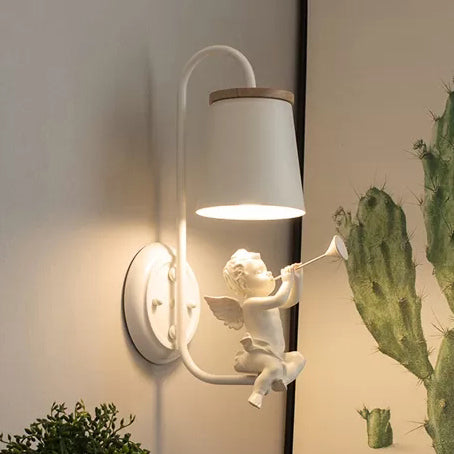 Skørter | White small angel wall light with bucket shade 1 head metal wall light for living room